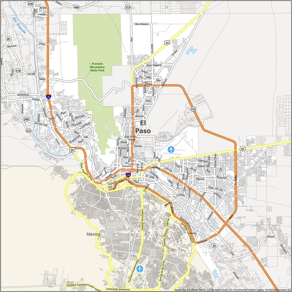 Map highlighting CNA class locations in El Paso.
