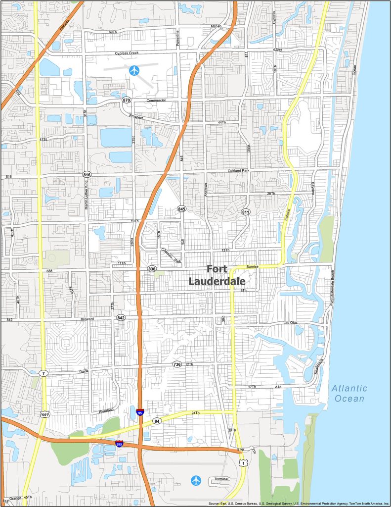 Map highlighting CNA training centers in Fort Lauderdale.
