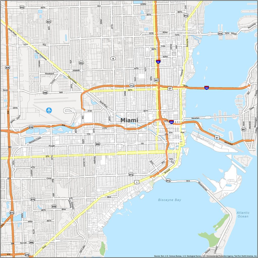 Map highlighting CNA training centers in Miami, Florida.