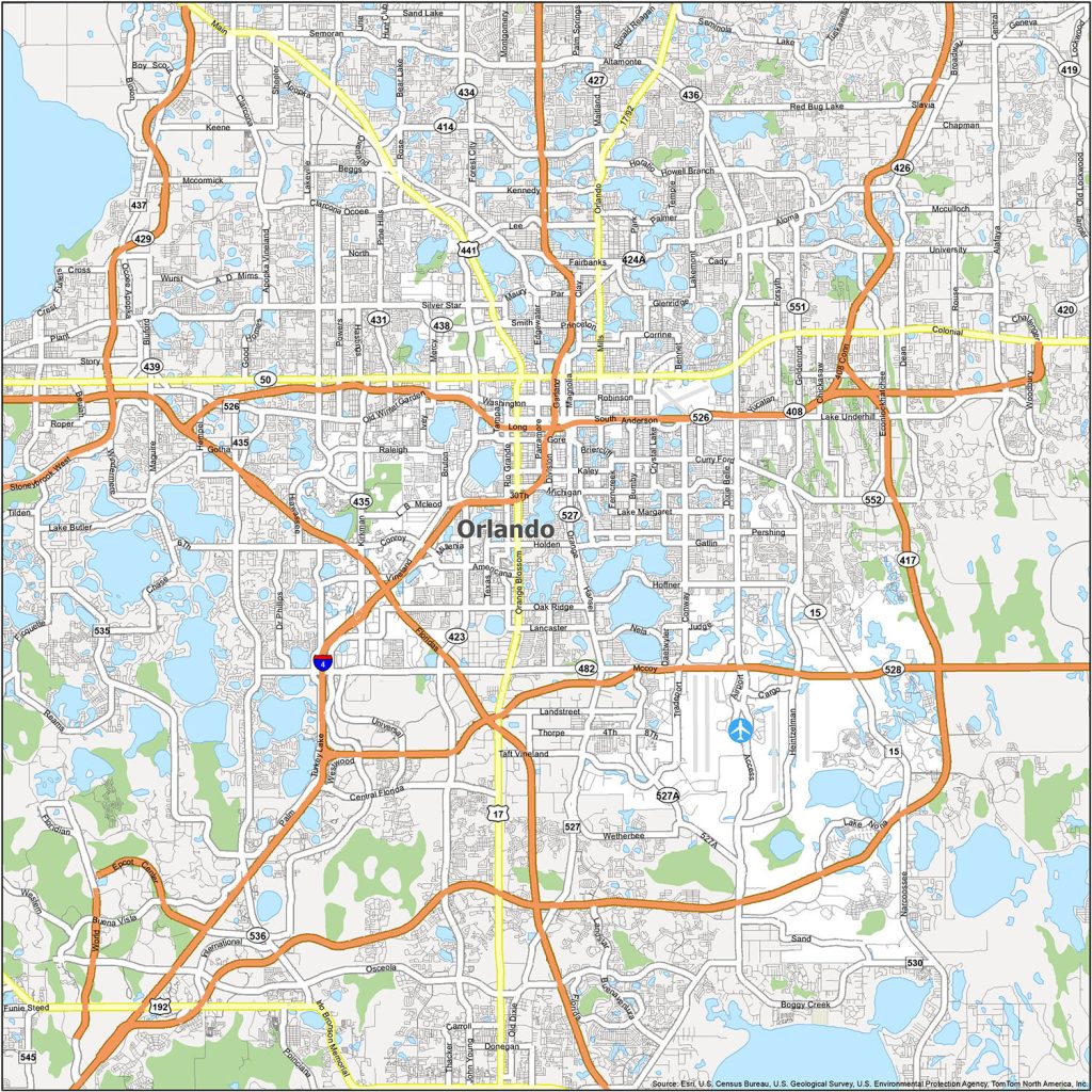 Map highlighting top CNA training institutions in Orlando, Florida.