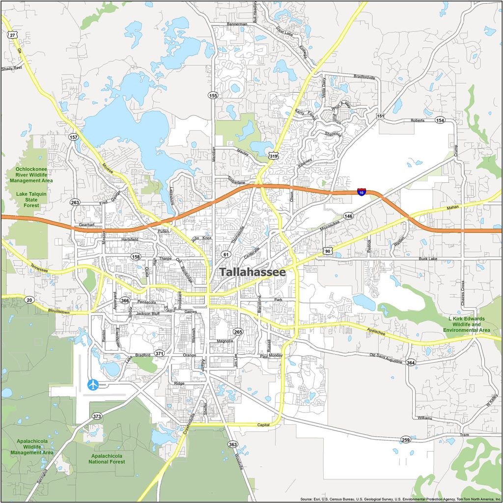 Map highlighting CNA class locations in Tallahassee, Florida.