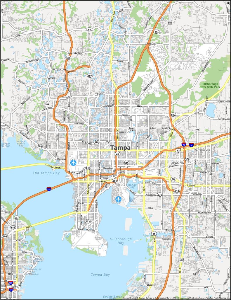 Map highlighting CNA training institutions in Tampa, Florida.