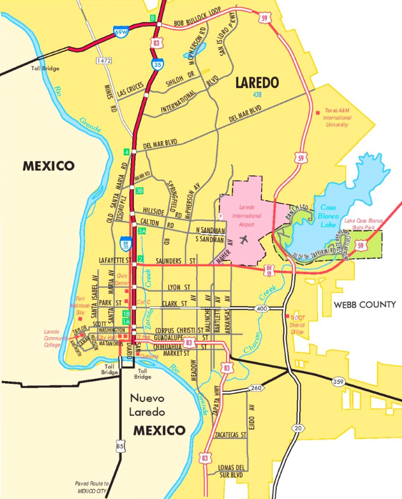 Map highlighting CNA training centers and healthcare facilities in Laredo.