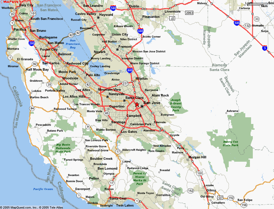 Map highlighting San Jose, a prime location for CNA Classes in California