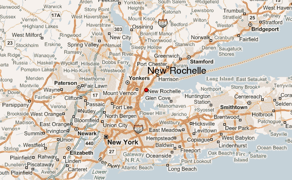 Map highlighting New Rochelle, a prime location for CNA training and opportunities in the state.
