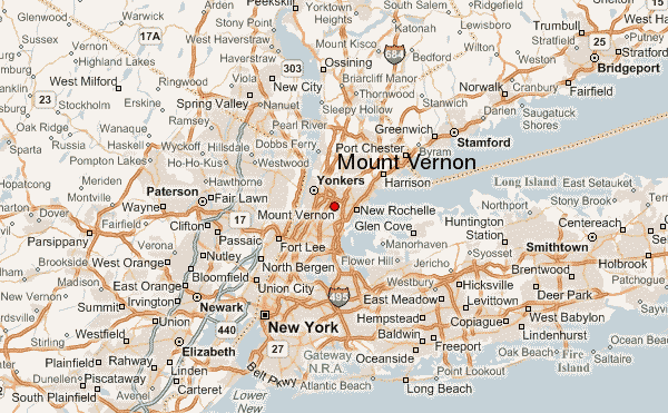 Map of Mount Vernon highlighting popular institutions for CNA classes and training centers.